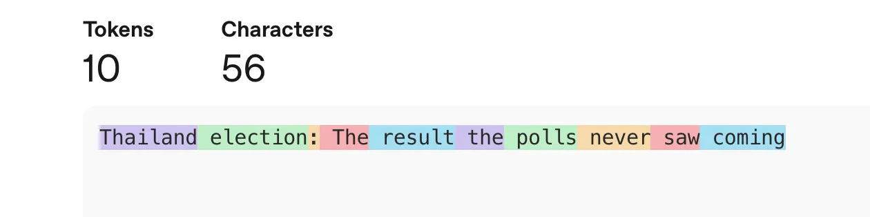 จำนวน Token ของประโยคภาษาอังกฤษ